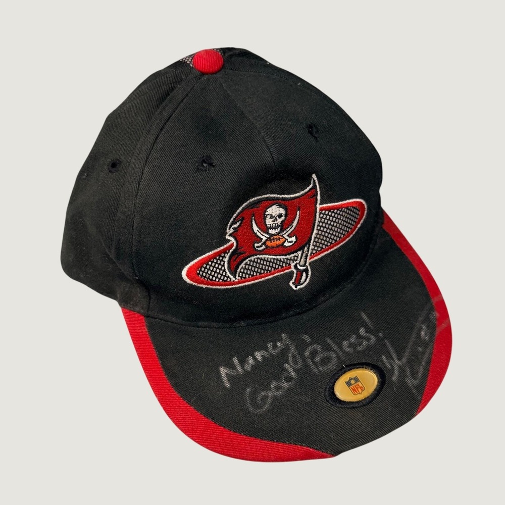 Vtg Tampa Bay Buccaneers NFL Hat Sports Specialties Signed Autograph Black Red